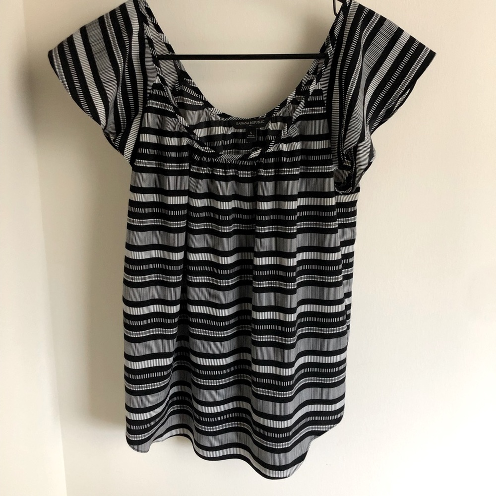 Banana Republic Wide-neck Flutter Sleeve Striped Blouse
